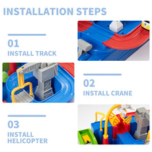 Load image into Gallery viewer, Kids Race Track Car Adventure Toy for Toddlers, Car Rescue Adventure Toys with 4 Mini Car 6 Buttons for 3-7 Years Old Boys Girls, Manually Operated Car Playset Education Toys for Kids Age 3+, Blue