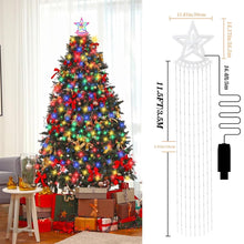 Load image into Gallery viewer, Christmas Lights with Star, 350 LED Christmas String Lights 25.8FT Star Waterfall Lights Christmas Fairy Lights with 8 Modes for Outdoor & Indoor Decoration, Multicolor