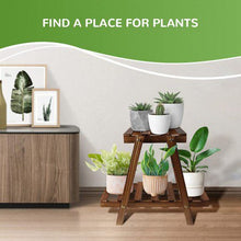 Load image into Gallery viewer, Meidong Plant Stand for Indoor Plants, Outdoor Tiered Plant Shelf for Multiple Plants, 2 Tiers 4 Potted Wood Plant Holder Table Stand for Patio Garden Living Room Yard(15. 7" x 7. 8" x 15. 7")