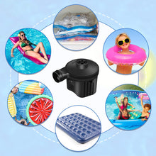 Load image into Gallery viewer, Movsou Electric Air Pump Portable Quick-Fill Pump 110V AC / 12V with 3 Nozzles Perfect Inflator/Deflator Pumps for Outdoor Camping, Inflatable Cushions, Air Mattress Beds, Boats, Swimming Ring, Black