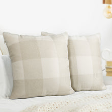 Load image into Gallery viewer, Throw Pillow Covers – Set of 2 Farmhouse Decorative Pillowcases for Home Decor, Sofa, Bedroom, Car, 100% Linen Cushion Case with Plaids on Both Sides, 18 x 18 Inch
