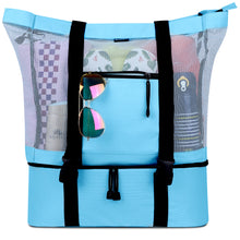 Load image into Gallery viewer, Mesh Beach Tote Bag with Cooler - Detachable Design with Picnic Cooler, Blue