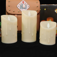 Load image into Gallery viewer, Glass LED Flameless Candles Battery Operated with Flickering Moving Wicks, Pack of 3 (D 3”×H 4”5”6”) Real Wax Pillar Candles for Fireplace Halloween(White)