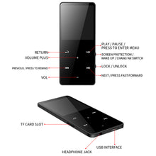 Load image into Gallery viewer, 16GB Sports Touch Bluetooth MP3 Player Music Player with FM Radio, Recording, 1.8" Screen, Hifi Lossless Sound, Support up to 128GB Expansion Compatible Devices