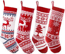Load image into Gallery viewer, 4 Pieces 18" Knit Christmas Stockings Reindeer Christmas Tree Snowflakes Knitted Stocking Christmas Ornaments Hanging Rustic Stocking Decorations Tree for Holiday Tree Decor