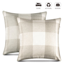 Load image into Gallery viewer, Throw Pillow Covers – Set of 2 Farmhouse Decorative Pillowcases for Home Decor, Sofa, Bedroom, Car, 100% Linen Cushion Case with Plaids on Both Sides, 18 x 18 Inch