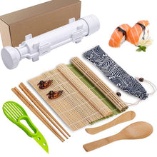 Load image into Gallery viewer, Sushi Making Kit, 2 Bamboo Sushi Mats and 1 Professional Sushi Bazooka Rice Roller, 2 Pairs of Bamboo Chopsticks, Avocado Slicer Holder Paddle Spreader, Rolling, Beginner Sushi Kit DIY at Home