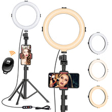 Load image into Gallery viewer, 8'' Selfie Ring Light with Tripod Stand - Dimmable Selfie Ring Light LED Camera Ringlight with Tripod and Phone Holder, Remote(Upgraded)