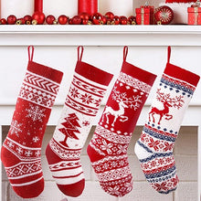 Load image into Gallery viewer, 4 Pieces 18" Knit Christmas Stockings Reindeer Christmas Tree Snowflakes Knitted Stocking Christmas Ornaments Hanging Rustic Stocking Decorations Tree for Holiday Tree Decor