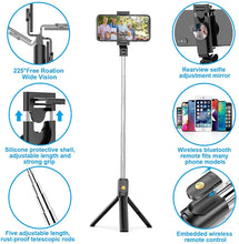 Load image into Gallery viewer, Selfie Stick Tripod with Remote, Extendable Selfie Stick Tripod with LED Ring Light, Detachable Remote, Black
