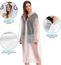 Load image into Gallery viewer, EVA Rain Poncho for Adults, 2 Pack Reusable Raincoat with Hoods and Sleeves Lightweight Rain, White