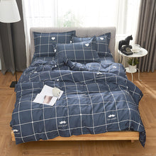 Load image into Gallery viewer, 4 Piece Summer Thin Duvet Cover Set Twin (1 Duvet Cover + 2 Pillow Shams + 1 Flat Sheet) with Plaid Blue, Soft Microfiber with Zipper Closure for Adult/Kids