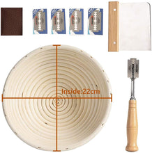 Load image into Gallery viewer, Banneton Proofing Basket Rising Bowl 9 Inch Basket Brotform Perfect Sourdough Baking with Liner Metal Dough Slashing Scraper Food-Grade Easy Clean Natural Rattan Basket