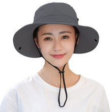 Load image into Gallery viewer, Women's Ponytail Sun Hat Protection Foldable Mesh Wide Brim Beach Adjustable Fishing Hat, Grey