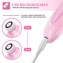 Load image into Gallery viewer, Facial Cleansing Brush Face Spin Brush USB Rechargeable Gentle Exfoliating with 3 Brush Heads Removing Blackhead Deep Cleansing Pink
