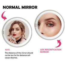 Load image into Gallery viewer, LED Lighted Travel Makeup Mirror, 1x/10x Magnification Compact Mirror, Portable for Handbag, Purse, Pocket, 3.5 inch Illuminated Folding Mirror, Handheld 2-Sided Mirror, Round, White