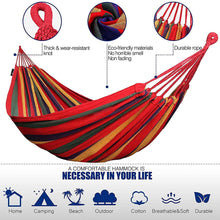 Load image into Gallery viewer, Double Hammock 2 Person Canvas Cotton Hammock with Carrying Bag for Patio Porch Garden Backyard Lounging Outdoor/ Indoor Rainbow Stripe Hammock