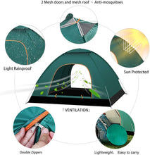 Load image into Gallery viewer, Instant Automatic pop up Camping Tent, 3-4 Persons Lightweight Tent, Waterproof, UV Protection, Perfect for Beach, Outdoor, Traveling, Hiking, Camping, Hunting, Fishing