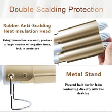 Load image into Gallery viewer, Hair Curling Iron, 3 Barrel Curling Iron Wand,Ceramic Tourmaline Triple Barrels, Dual Voltage Hair Crimper Temperature Adjustable 25mm Hair Crimper,Hair Waving Styling Tools for Women & Girls (Gold)