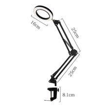 Load image into Gallery viewer, LED Magnifying Lamp with Clamp, 3 Color Modes, 10 -Diopter about 4.3″ Real Glass Lens, Adjustable Swivel Arm Lighted Magnifier Light for Reading Craft Close Work-5X