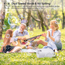 Load image into Gallery viewer, Pefeceve Bubble Machine Automatic Bubble Blower Portable Bubble Maker For Kids 2 Speed Levels Outdoor Indoor Plug in or Batteries Bubble Toys High Output White