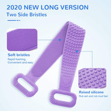 Load image into Gallery viewer, Meidong Silicone Bath Body Brush, Exfoliating Lengthen Silicone Body Back Scrubber, Easy to Clean, Lathers Well, Eco Friendly, Long Lasting, Comfortable Massage for Shower(Purple)