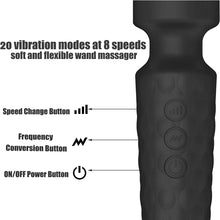 Load image into Gallery viewer, Massage Wand, Personal Massager for Women with 8 Speeds 20 Patterns, Rechargeable Personal Massager Silent and Waterproof, Perfect for Relieve Muscle Tension and Soreness All Over The Body, Black