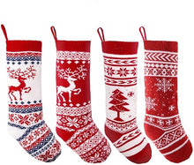 Load image into Gallery viewer, 4 Pieces 18" Knit Christmas Stockings Reindeer Christmas Tree Snowflakes Knitted Stocking Christmas Ornaments Hanging Rustic Stocking Decorations Tree for Holiday Tree Decor
