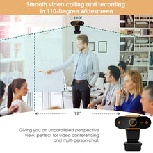 Load image into Gallery viewer, Webcam with Microphone, 1080P HD USB Webcam for Computer Laptop with 110° Wide Angle, Noise Reduction Portable Live Streaming Camera, Plug and Play, Black