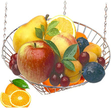 Load image into Gallery viewer, 3 Tier Hanging Fruit Basket, Modern Country Style Home Decor, Countertop Space Saver for Fruits or Vegetables (Silver)
