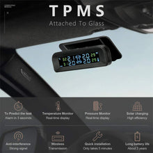 Load image into Gallery viewer, Tire Pressure Monitoring Systems, 6 Alarm Modes Wireless Solar Power and USB Charge with 4 External Sensors Real Time Pressure and Temperature Alarm Auto Safety Monitor for Trailer Car Truck