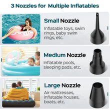 Load image into Gallery viewer, Air Pump for Inflatables Mattress, 5000Pa/135W Electric Air Pump with 3 Nozzles for Air Mattress, Airbed, Inflatable Pool Float, Toy, and Raft for Summer Home & Yard, AC 110V-120V, Black