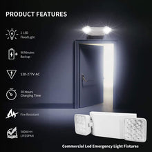 Load image into Gallery viewer, Cosmonic LED Emergency Exit Lighting Fixtures with 2 LED Heads and Back-Up Batteries- US Standard Emergency Light, UL 924 Qualified, 120-277 Voltage