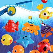 Load image into Gallery viewer, COSMONIC 15 Packs Bath Toy Fishing Floating Squirts Toy and Water Scoop with Organizer Bag, BPA Free Fish Net Game in Bathtub Time for Kids, Bathroom Fish Set