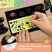 Load image into Gallery viewer, Scratch Art Paper Set for Kids, 107 Pcs Rainbow Magic Scratch Off Paper Art Craft for Boys & Girls, Fun Imagination Trigger Game for Children’s Summer Vacation, Birthday, and Party Gift