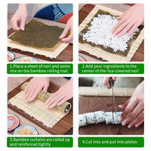 Load image into Gallery viewer, Sushi Making Kit, 2 Bamboo Sushi Mats and 1 Professional Sushi Bazooka Rice Roller, 2 Pairs of Bamboo Chopsticks, Avocado Slicer Holder Paddle Spreader, Rolling, Beginner Sushi Kit DIY at Home