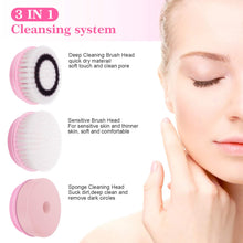 Load image into Gallery viewer, Facial Cleansing Brush Face Spin Brush USB Rechargeable Gentle Exfoliating with 3 Brush Heads Removing Blackhead Deep Cleansing Pink