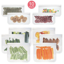 Load image into Gallery viewer, Reusable Food Storage Bags, 10 Pack Reusable Gallon Freezer Bags, Extra Thick Leakproof Silicone and Plastic Free for Travel Items and Home Organization (6 Sandwich Bags+4 Kids Snack Bags)