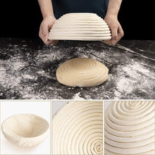 Load image into Gallery viewer, Banneton Proofing Basket Rising Bowl 9 Inch Basket Brotform Perfect Sourdough Baking with Liner Metal Dough Slashing Scraper Food-Grade Easy Clean Natural Rattan Basket