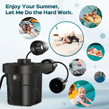 Load image into Gallery viewer, Air Pump for Inflatables Mattress, 5000Pa/135W Electric Air Pump with 3 Nozzles for Air Mattress, Airbed, Inflatable Pool Float, Toy, and Raft for Summer Home & Yard, AC 110V-120V, Black