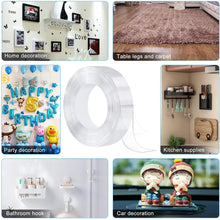 Load image into Gallery viewer, Meidong Multipurpose Nano Grip Tape Reusable Removable Washable Double Sided Sticky Strips Seamless Traceless Tape Adhesive Kitchen Holder (Clear - 5M/16.4ft)