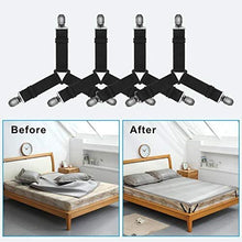 Load image into Gallery viewer, Meidong Adjustable Bed Sheet Holder Straps, Triangle Non-Slip Elastic Mattress Corner Clips with Heavy Duty Grippers Clips (Set of 4)