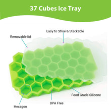 Load image into Gallery viewer, COSMONIC Ice Cube Trays Silicone Easy-Release Flexible 37-Ice Stackable with Spill-Resistant Removable Lid with Covers for Chilled Drinks Cocktail Freezer 2 pack