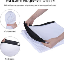 Load image into Gallery viewer, Projector Screen 120 inch 16:9 HD Anti-Crease Portable Projection Screen, Foldable Indoor Outdoor Projector Movies Screen for Home Theater Support Double Sided Projection