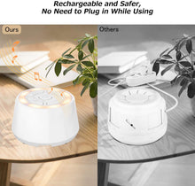 Load image into Gallery viewer, White Noise Sound Machine, Portable Sleep Therapy for Adults, Baby, Home, Office & Travel with 9 Relaxing Natural Sounds, Auto-Off Timer, Night Light, Rechargeable Battery & Volume Control