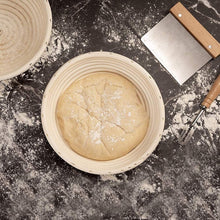 Load image into Gallery viewer, Banneton Proofing Basket Rising Bowl 9 Inch Basket Brotform Perfect Sourdough Baking with Liner Metal Dough Slashing Scraper Food-Grade Easy Clean Natural Rattan Basket