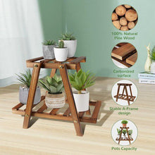 Load image into Gallery viewer, Meidong Plant Stand for Indoor Plants, Outdoor Tiered Plant Shelf for Multiple Plants, 2 Tiers 4 Potted Wood Plant Holder Table Stand for Patio Garden Living Room Yard(15. 7" x 7. 8" x 15. 7")