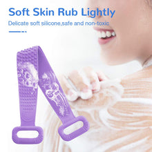 Load image into Gallery viewer, Meidong Silicone Bath Body Brush, Exfoliating Lengthen Silicone Body Back Scrubber, Easy to Clean, Lathers Well, Eco Friendly, Long Lasting, Comfortable Massage for Shower(Purple)