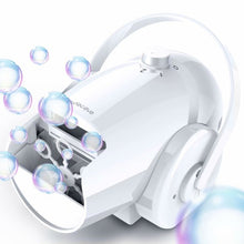 Load image into Gallery viewer, Pefeceve Bubble Machine Automatic Bubble Blower Portable Bubble Maker For Kids 2 Speed Levels Outdoor Indoor Plug in or Batteries Bubble Toys High Output White
