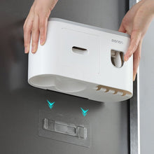 Load image into Gallery viewer, Meidong Toothbrush Holder Easy Install Large Capacity Storage, with Cosmetic Drawer Organizer and Toothbrush Rack, Integrated with Automatic Toothpaste Dispenser, Space Saving with Magnetic Cup Design